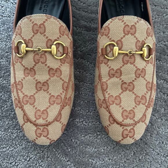 Gucci Jordaan GG Monogram Canvas Horsebit Loafers Beige Brown Flats Size EU 36.5 - Picture 4 of 16